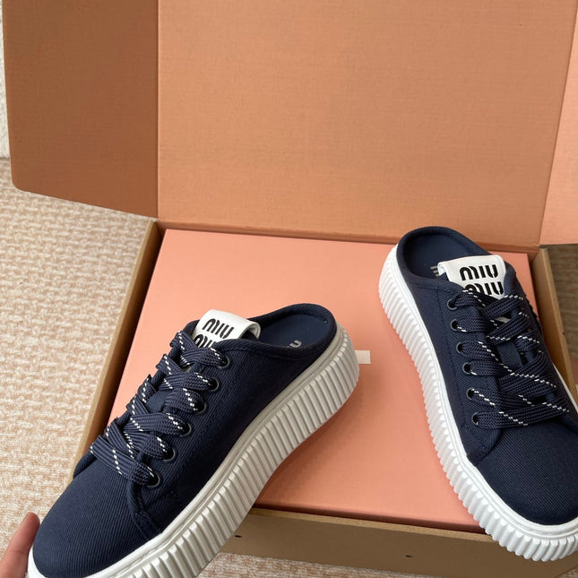 WASH SNEAKER MULES IN DARK NAVY DENIM