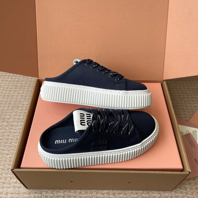 WASH SNEAKER MULES IN DARK NAVY DENIM