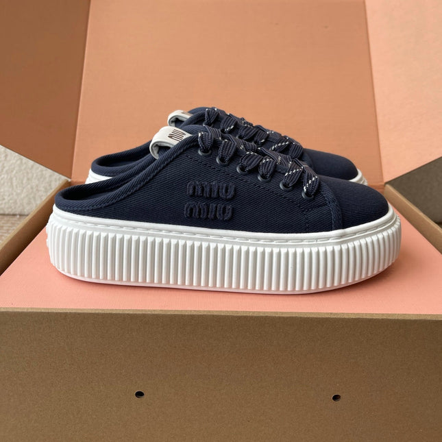 WASH SNEAKER MULES IN DARK NAVY DENIM