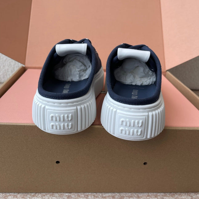 WASH SNEAKER MULES IN DARK NAVY DENIM