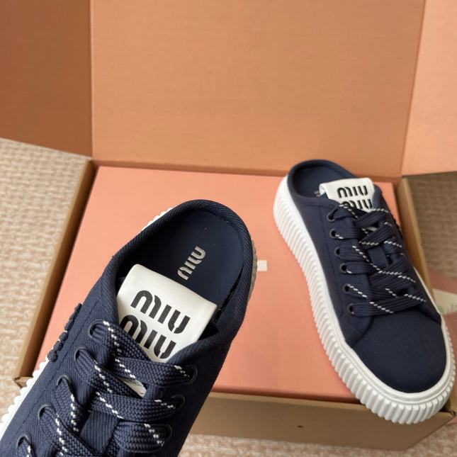 WASH SNEAKER MULES IN DARK NAVY DENIM