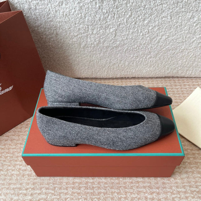 BALLET IN GREY TWEED MIX BLACK LAMBSKIN