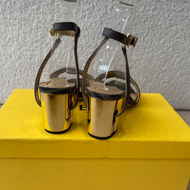 FF FIRST HIGH-HEEL 70MM IN KHAKI FABRIC AND CALFSKIN