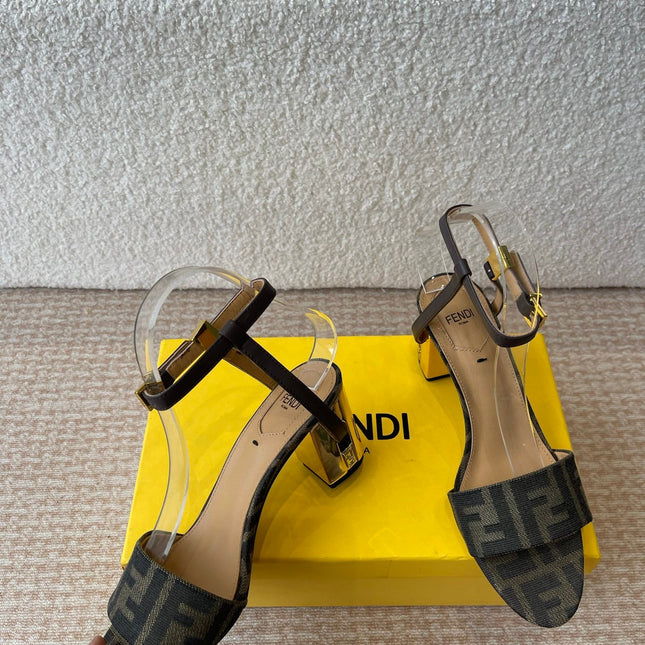 FF FIRST HIGH-HEEL 70MM IN KHAKI FABRIC AND CALFSKIN