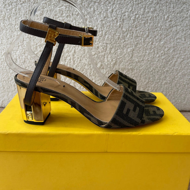 FF FIRST HIGH-HEEL 70MM IN KHAKI FABRIC AND CALFSKIN