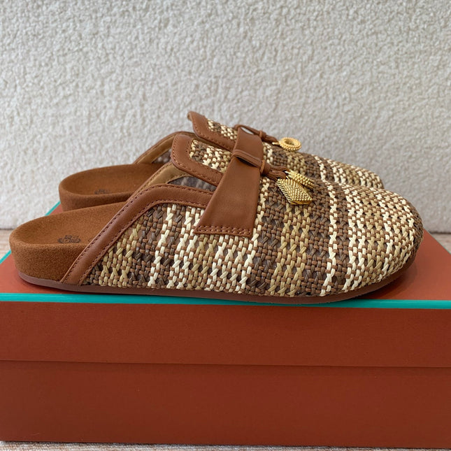 BUBBLE IN MULTICOLOR RAFFIA MIX BROWN LAMBSKIN GOLD HARDWARE