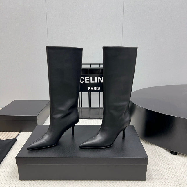 KNEE HIGH BOOTS 85 MM IN BLACK CALFSKIN