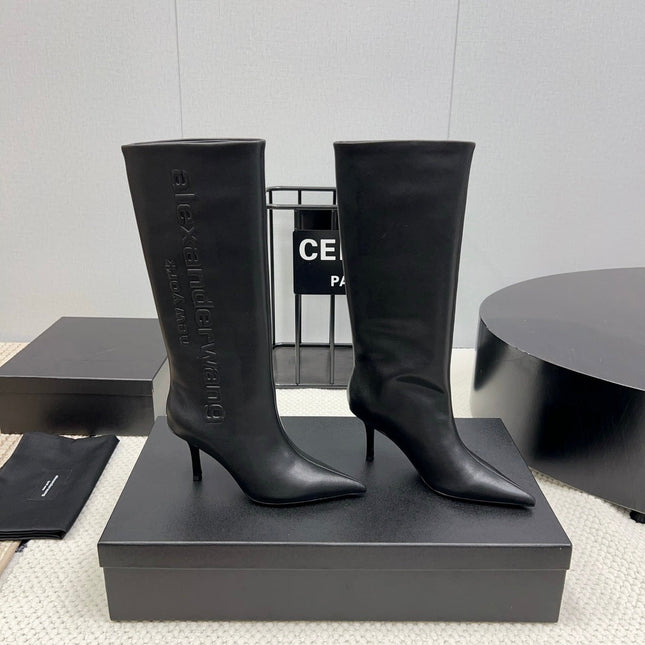 KNEE HIGH BOOTS 85 MM IN BLACK CALFSKIN