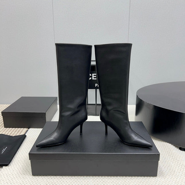 KNEE HIGH BOOTS 85 MM IN BLACK CALFSKIN