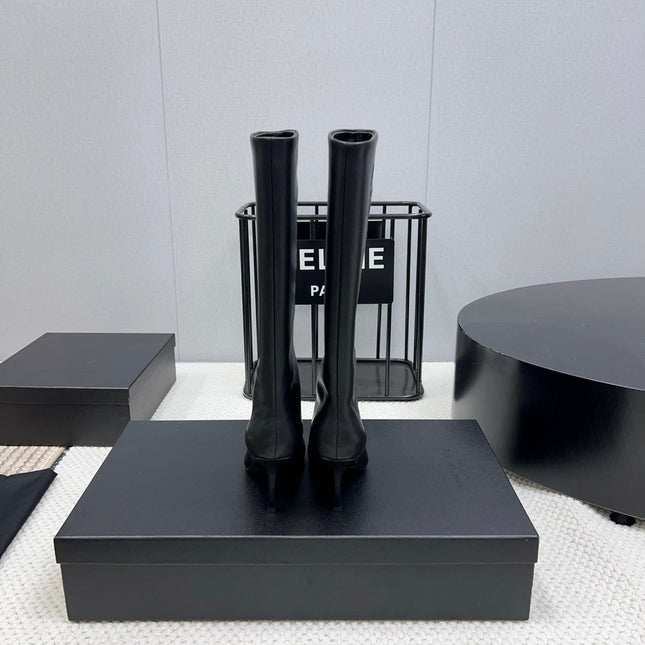 KNEE HIGH BOOTS 85 MM IN BLACK CALFSKIN