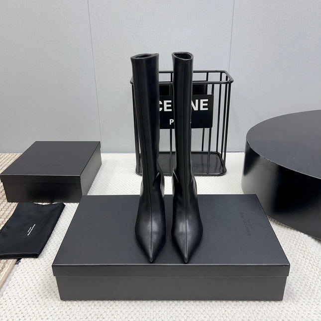 KNEE HIGH BOOTS 85 MM IN BLACK CALFSKIN