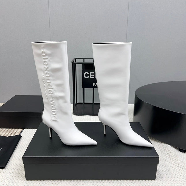 KNEE HIGH BOOTS 85 MM IN WHITE CALFSKIN