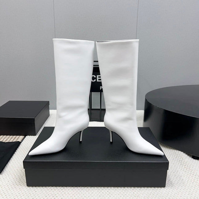KNEE HIGH BOOTS 85 MM IN WHITE CALFSKIN