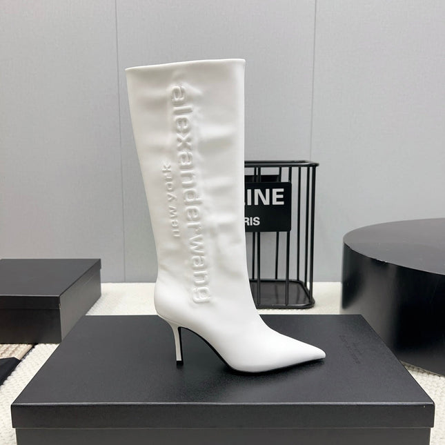 KNEE HIGH BOOTS 85 MM IN WHITE CALFSKIN