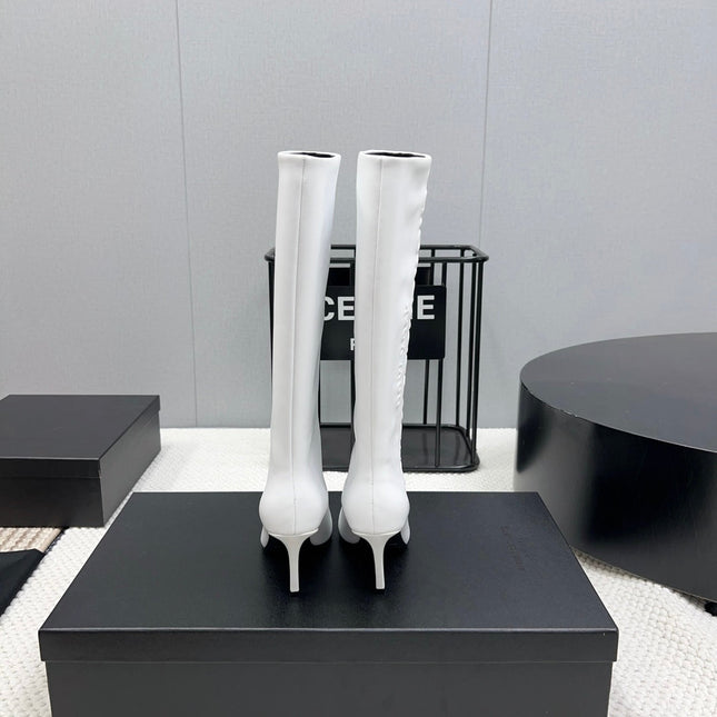 KNEE HIGH BOOTS 85 MM IN WHITE CALFSKIN