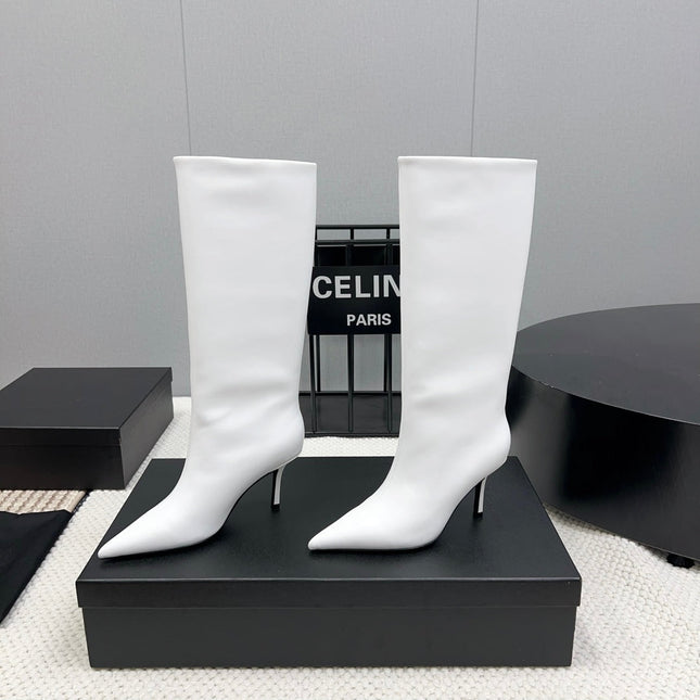 KNEE HIGH BOOTS 85 MM IN WHITE CALFSKIN