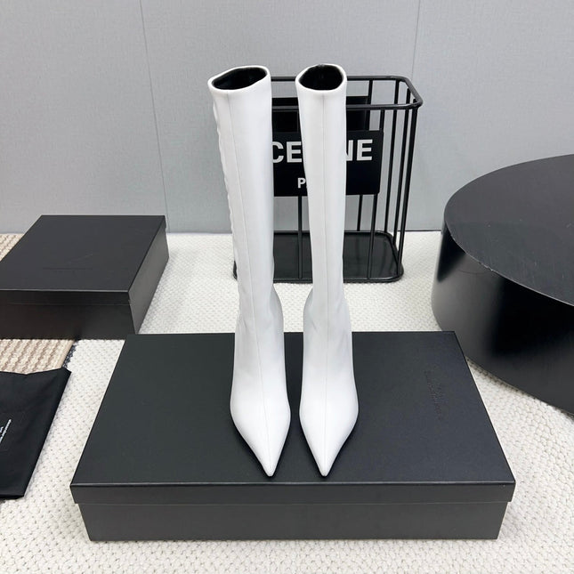 KNEE HIGH BOOTS 85 MM IN WHITE CALFSKIN