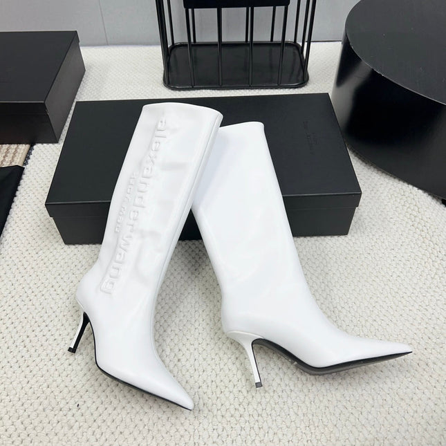 KNEE HIGH BOOTS 85 MM IN WHITE CALFSKIN
