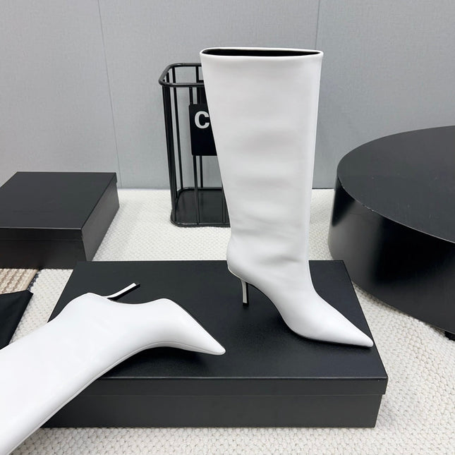 KNEE HIGH BOOTS 85 MM IN WHITE CALFSKIN