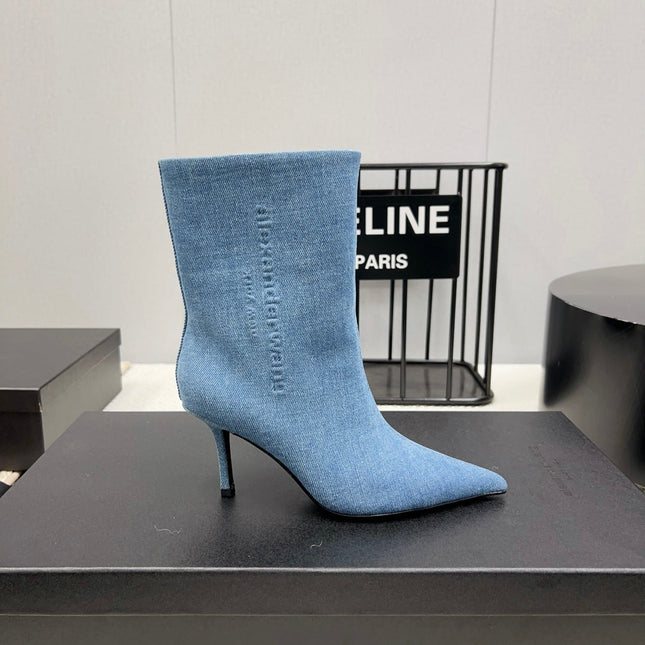 HIGH HEEL 85 MM IN CERULEAN BLUE DENIM FABRIC
