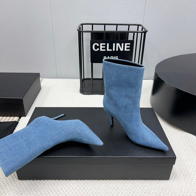 HIGH HEEL 85 MM IN CERULEAN BLUE DENIM FABRIC