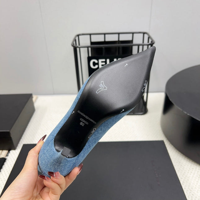 HIGH HEEL 85 MM IN CERULEAN BLUE DENIM FABRIC