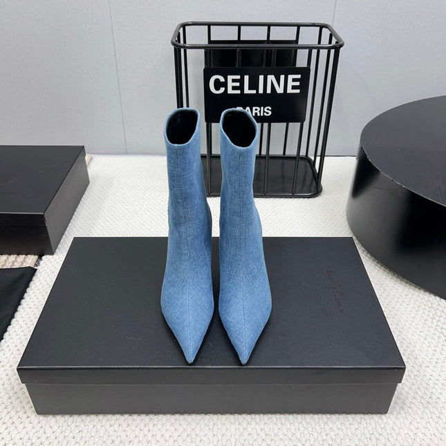 HIGH HEEL 85 MM IN CERULEAN BLUE DENIM FABRIC