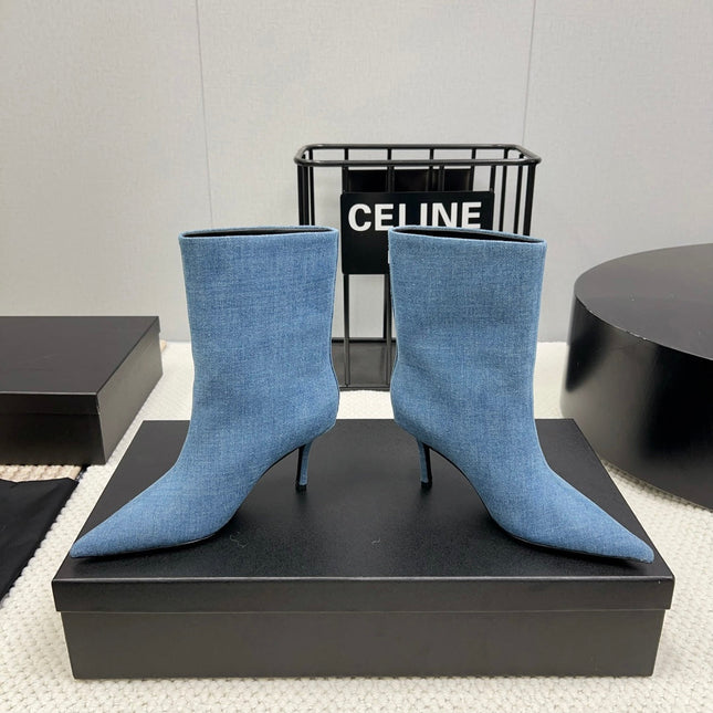 HIGH HEEL 85 MM IN CERULEAN BLUE DENIM FABRIC