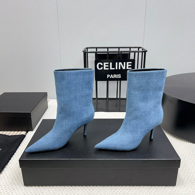 HIGH HEEL 85 MM IN CERULEAN BLUE DENIM FABRIC