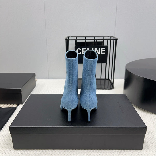 HIGH HEEL 85 MM IN CERULEAN BLUE DENIM FABRIC