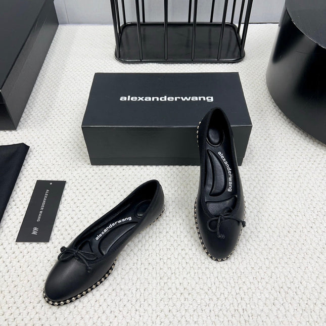 LINA BALLCHAIN FLAT IN BLACK LAMBSKIN