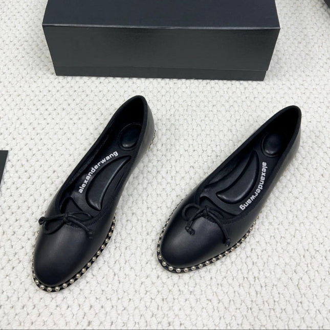 LINA BALLCHAIN FLAT IN BLACK LAMBSKIN