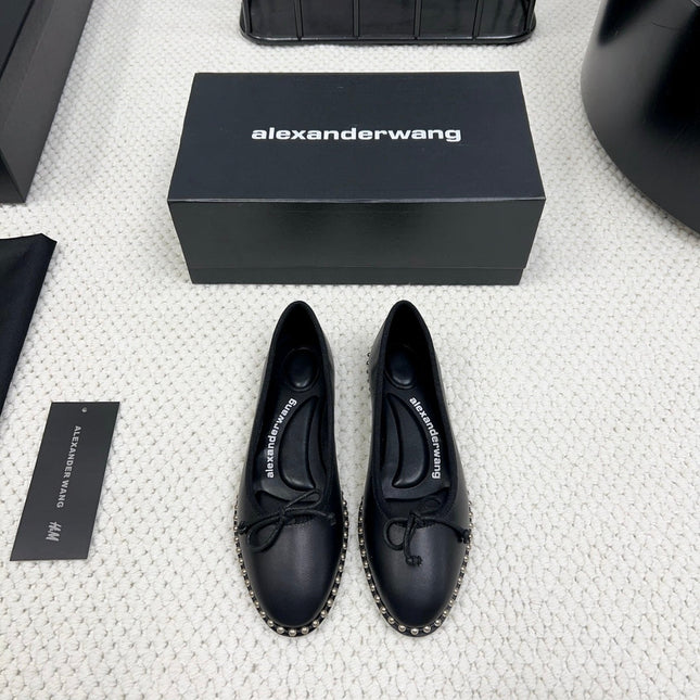 LINA BALLCHAIN FLAT IN BLACK LAMBSKIN