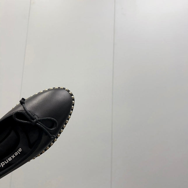 LINA BALLCHAIN FLAT IN BLACK LAMBSKIN