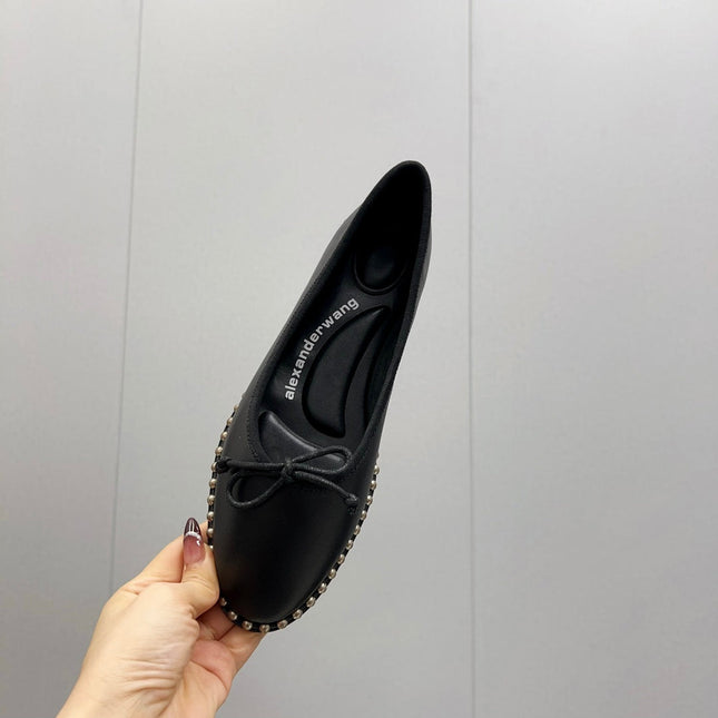 LINA BALLCHAIN FLAT IN BLACK LAMBSKIN