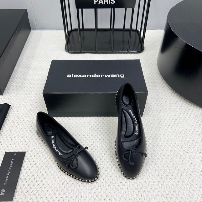 LINA BALLCHAIN FLAT IN BLACK LAMBSKIN