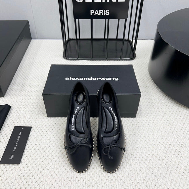 LINA BALLCHAIN FLAT IN BLACK LAMBSKIN