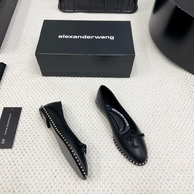 LINA BALLCHAIN FLAT IN BLACK LAMBSKIN