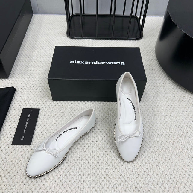 LINA BALLCHAIN FLAT IN WHITE LAMBSKIN