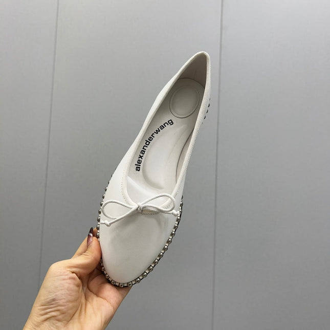 LINA BALLCHAIN FLAT IN WHITE LAMBSKIN