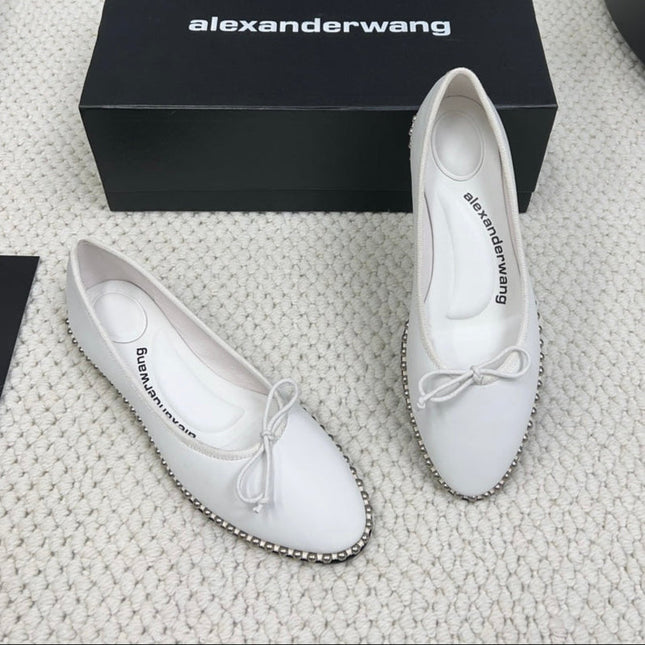 LINA BALLCHAIN FLAT IN WHITE LAMBSKIN