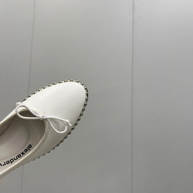 LINA BALLCHAIN FLAT IN WHITE LAMBSKIN