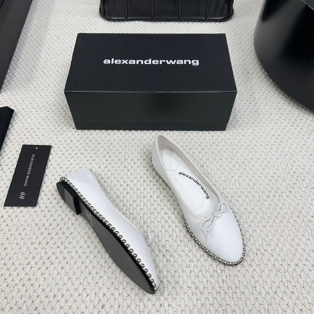 LINA BALLCHAIN FLAT IN WHITE LAMBSKIN