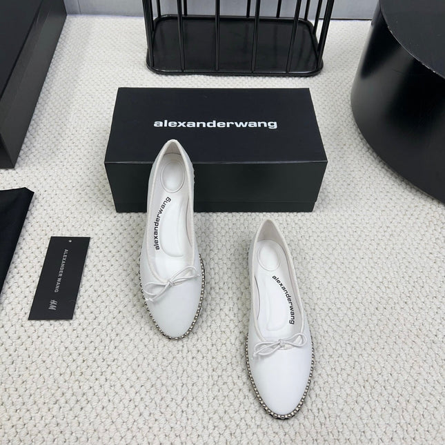 LINA BALLCHAIN FLAT IN WHITE LAMBSKIN