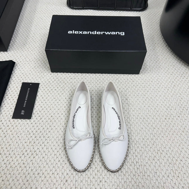 LINA BALLCHAIN FLAT IN WHITE LAMBSKIN