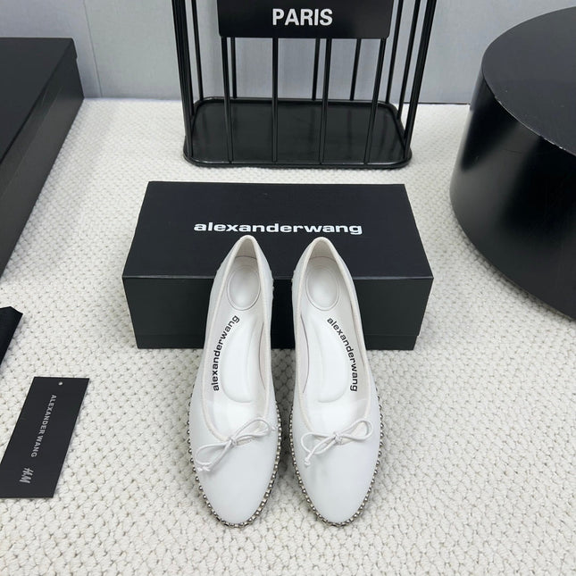 LINA BALLCHAIN FLAT IN WHITE LAMBSKIN