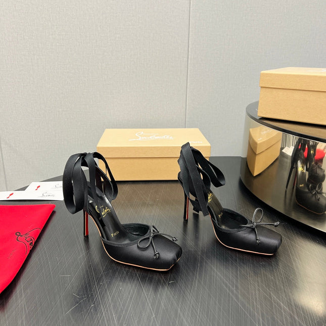 CASSIA LACE UP 100MM IN BLACK SATIN