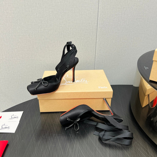 CASSIA LACE UP 100MM IN BLACK SATIN