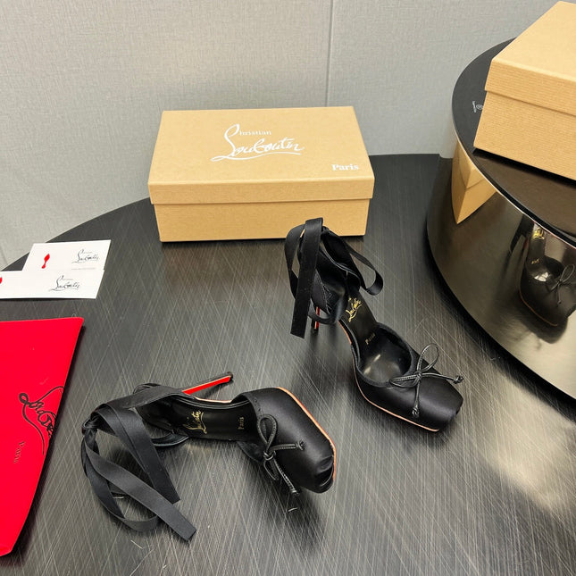 CASSIA LACE UP 100MM IN BLACK SATIN