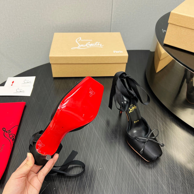 CASSIA LACE UP 100MM IN BLACK SATIN